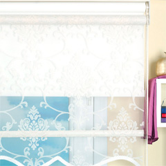 İkili Tül Stor Perde Krem Damask Desen (Salon Perdeleri)
