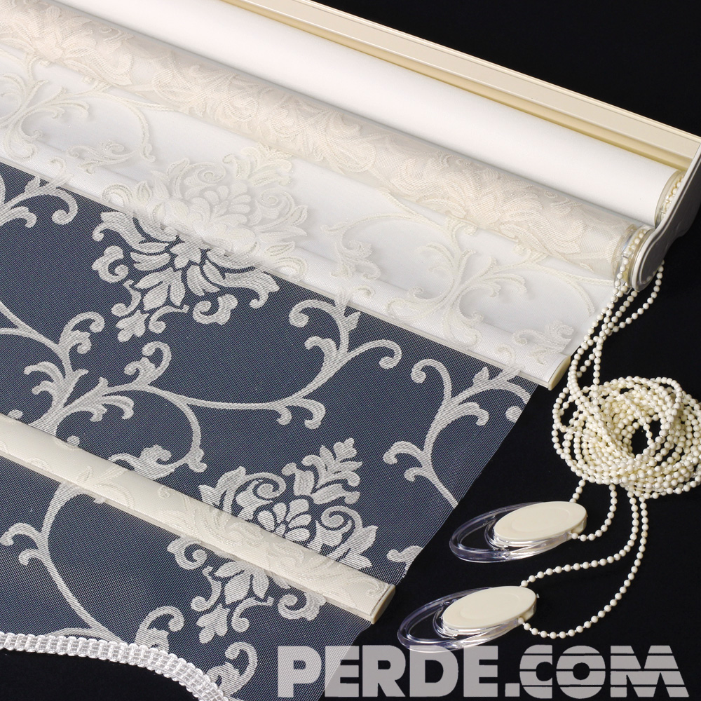 Damask Desen Çiftli Tül Stor Perde