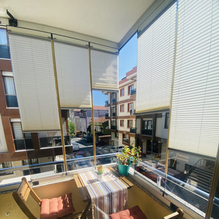 En ucuz güneşlik plise cam balkon perdesi